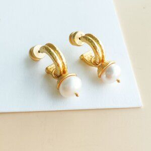 Julie Vos Astor Collection. Gold Pearl Hoop & Charm Earrings